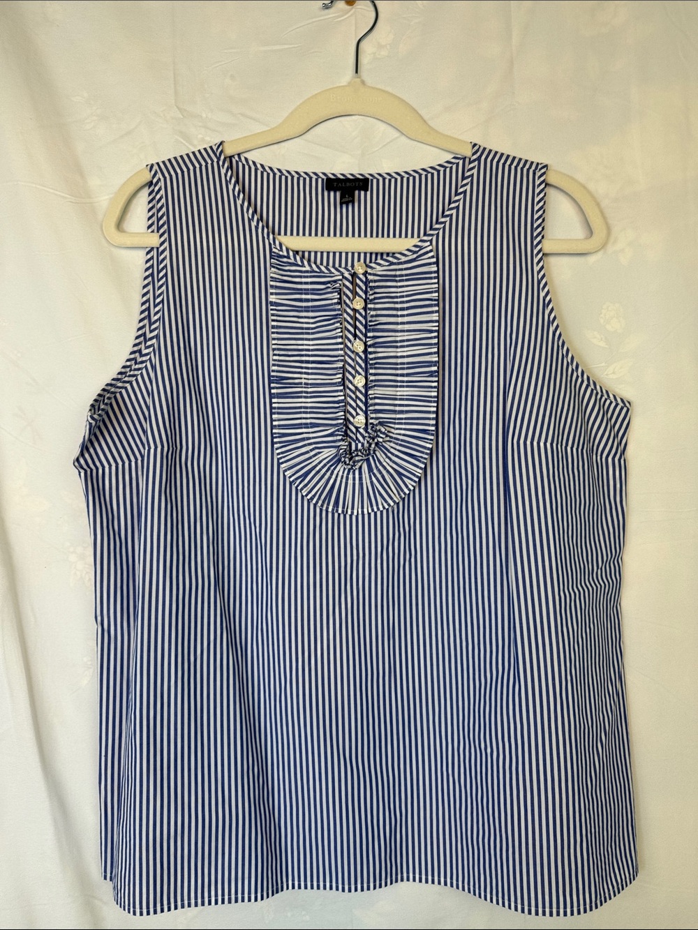 Talbots Blue & White Striped Sleeveless Ruffled Bib Camisole